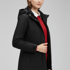 Women’s hooded jacket with zipper by THE WHITMORE FAMILY, featuring a comfortable fit and casual style in the image.