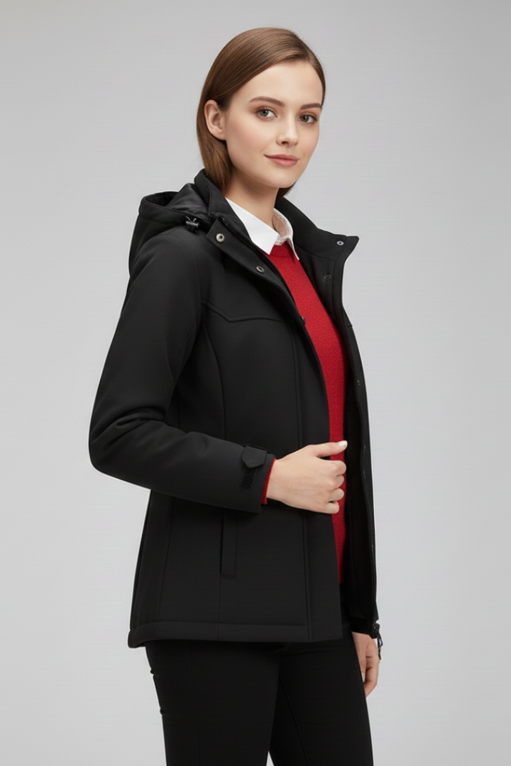 Women’s hooded jacket with zipper by THE WHITMORE FAMILY, featuring a comfortable fit and casual style in the image.