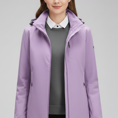 Women’s hooded jacket with zipper from THE WHITMORE FAMILY, featuring a casual fit and adjustable hood in a stylish design.
