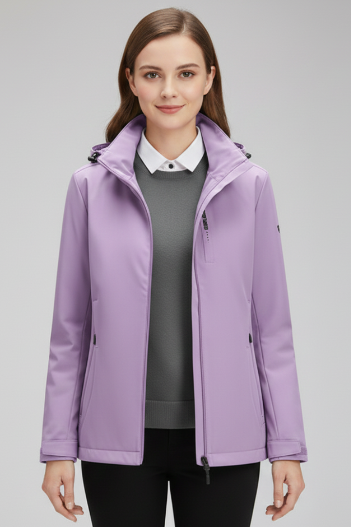 Women’s hooded jacket with zipper from THE WHITMORE FAMILY, featuring a casual fit and adjustable hood in a stylish design.