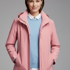 Women’s hooded jacket with zipper from THE WHITMORE FAMILY, featuring a comfortable fit and stylish design in the image.
