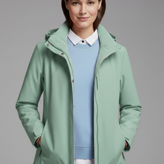 Women’s hooded jacket with zipper from THE WHITMORE FAMILY, featuring a stylish hood, front zipper, and comfortable fit.