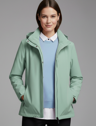 Women’s hooded jacket with zipper from THE WHITMORE FAMILY, featuring a stylish hood, front zipper, and comfortable fit.