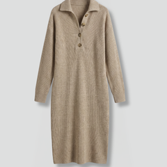Women's knit sweater dress with ribbed texture and button placket, stylish and cozy from THE WHITMORE FAMILY.