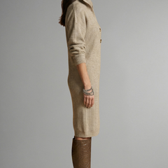 Women’s knit sweater dress with ribbed texture and button placket, featuring a cozy, casual style from THE WHITMORE FAMILY.