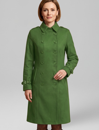 Women's long black coat by THE WHITMORE FAMILY with double-breasted buttons and long sleeves, stylish and warm outerwear.