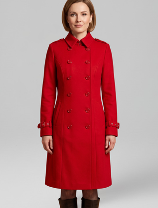 Black women’s long coat with double-breasted buttons and long sleeves by THE WHITMORE FAMILY, stylish and warm outerwear.