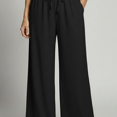 Women’s Palazzo Trousers with elastic waist and side pockets, stylish and comfortable pants by THE WHITMORE FAMILY.