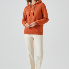 Women’s hoodie sweater with sherpa lining and ribbed cuffs, casual pullover by THE WHITMORE FAMILY, cozy and stylish.