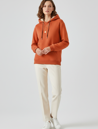 Women’s hoodie sweater with sherpa lining and ribbed cuffs, casual pullover by THE WHITMORE FAMILY, cozy and stylish.
