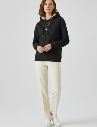 Women’s THE WHITMORE FAMILY pullover hoodie with sherpa lining and ribbed cuffs, cozy and stylish for cold weather.
