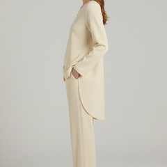 Women’s shirt and trousers set by THE WHITMORE FAMILY, long sleeves and straight-leg design, casual and comfortable outfit.
