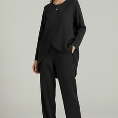 Women’s shirt and trousers set by THE WHITMORE FAMILY, long sleeves and straight-leg design, stylish and comfortable outfit.