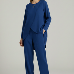 Women's shirt and trousers set by THE WHITMORE FAMILY featuring long sleeves and straight-leg design, perfect for casual wear.
