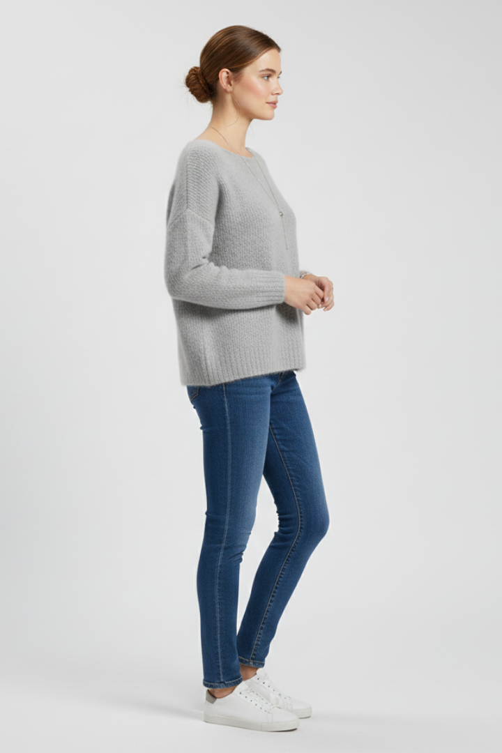 Women's sweater with wide neckline and brushed knit surface by THE WHITMORE FAMILY, featuring a cozy, stylish design.