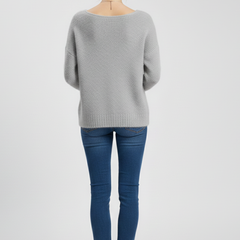 Women’s sweater with wide neckline and brushed knit surface, soft and cozy, by THE WHITMORE FAMILY.