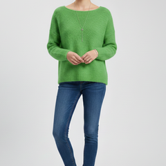 Women’s sweater with wide neckline and brushed knit surface, stylish and cozy, by THE WHITMORE FAMILY.