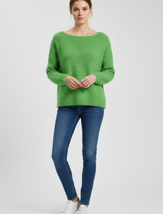 Women’s sweater with wide neckline and brushed knit surface, stylish and cozy, by THE WHITMORE FAMILY.
