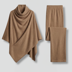 Black women’s top and trousers set from THE WHITMORE FAMILY with a high neck and wide sleeves, stylish and comfortable outfit.