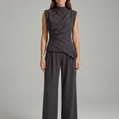 Women’s top and trousers set with round neck and straight legs, stylish women's clothing by THE WHITMORE FAMILY.