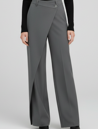 Women's trousers with asymmetric front design and straight legs by THE WHITMORE FAMILY, shown in a stylish, tailored fit.