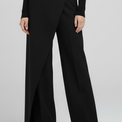 Women’s trousers with asymmetric front and straight legs by THE WHITMORE FAMILY, shown in a stylish, tailored fit.