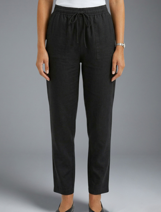 Women’s trousers with elasticated waistband and drawstring by THE WHITMORE FAMILY, featuring a comfortable, casual fit.