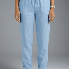 Women’s trousers with elasticated waistband and drawstring from THE WHITMORE FAMILY, featuring a comfortable, casual fit.