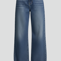 Women’s wide-leg jeans with pockets and fleece lining by THE WHITMORE FAMILY, featuring a relaxed fit in blue denim.