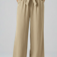 Women’s green trousers with elastic waist and tie belt from THE WHITMORE FAMILY, casual and comfortable fit