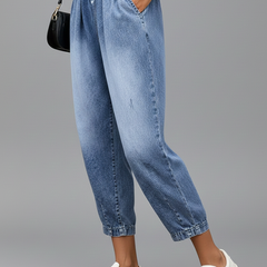 Women’s cropped trousers with drawstring waist and pleats, stylish women's trousers by THE WHITMORE FAMILY.