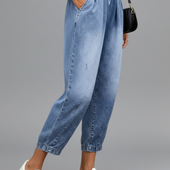 Women’s cropped trousers with drawstring waist and pleats, stylish women's trousers by THE WHITMORE FAMILY.