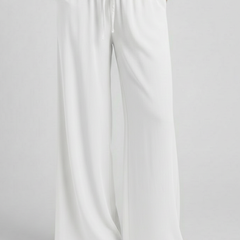 Light blue women’s palazzo trousers with drawstring waist and side pockets from THE WHITMORE FAMILY.