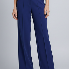 Navy blue women's palazzo trousers with high waist and pleats, stylish and comfortable from THE WHITMORE FAMILY.