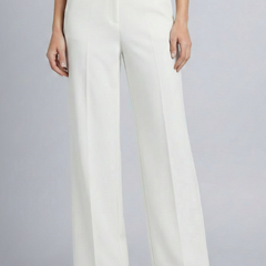 Navy blue women's palazzo trousers with high waist and pleats by THE WHITMORE FAMILY, featuring a relaxed, flowing fit.