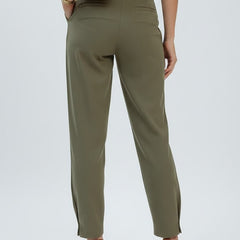 Olive green women's high-waist trousers by THE WHITMORE FAMILY, featuring a tailored fit and classic style.