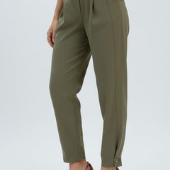 Olive green women's trousers with high waist from THE WHITMORE FAMILY, stylish women's pants featuring a comfortable fit.