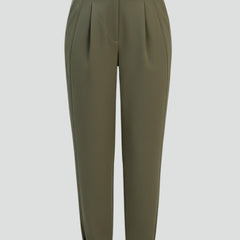 Olive green women's trousers with high waist from THE WHITMORE FAMILY, featuring a tailored fit and classic style.