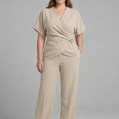 Women’s two piece set with wrap top and cropped trousers from THE WHITMORE FAMILY, featuring stylish, comfortable fashion for women.