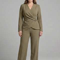 Women’s two-piece set with wrap top and cropped trousers by THE WHITMORE FAMILY, stylish and comfortable for casual wear.
