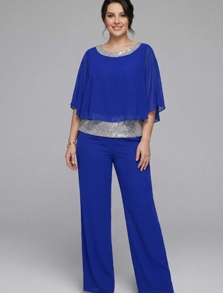Women's two-piece set by THE WHITMORE FAMILY featuring an embellished neckline and wide-leg trousers in black.