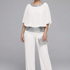 Women's two-piece set with embellished neckline and wide-leg trousers from THE WHITMORE FAMILY, stylish and elegant outfit.