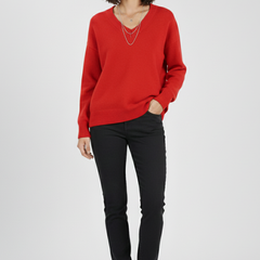 Women’s V-neck sweater with long sleeves and pullover design by THE WHITMORE FAMILY, featuring a cozy knit fabric and classic fit.