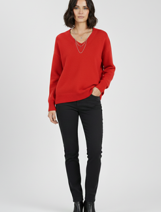 Women’s V-neck sweater with long sleeves and pullover design by THE WHITMORE FAMILY, featuring a cozy knit fabric and classic fit.
