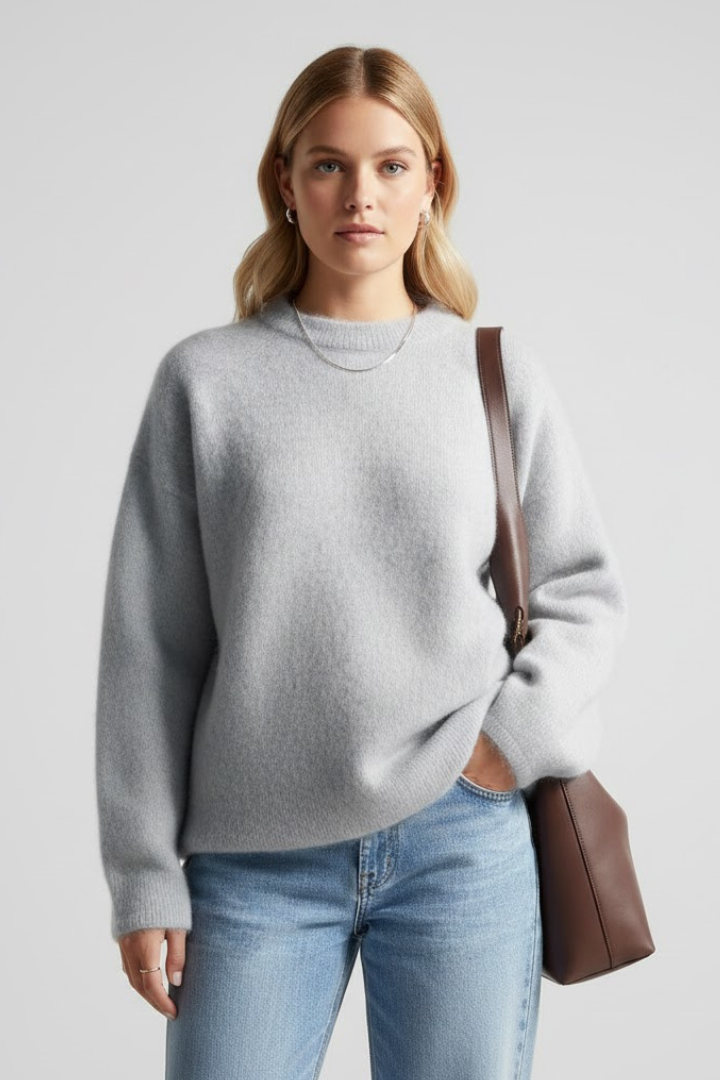 Women’s oversized knitted sweater with a round neckline and dropped shoulders, stylish and cozy from THE WHITMORE FAMILY.