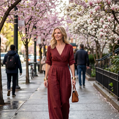 Yellow Wanda cross-front wide-leg jumpsuit by THE WHITMORE FAMILY, featuring a stylish front design and flowing wide-leg silhouette.