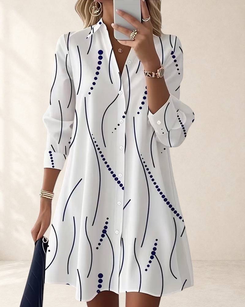 Wavy collar dress shirt by THE WHITMORE FAMILY featuring wavy stripe pattern and classic collar, shown on a model.