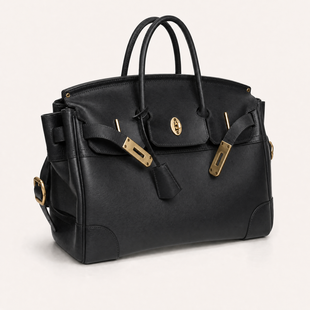 Black The Eleanor Weekender bag by THE WHITMORE FAMILY, showing its three-quarter view with handles and spacious design.