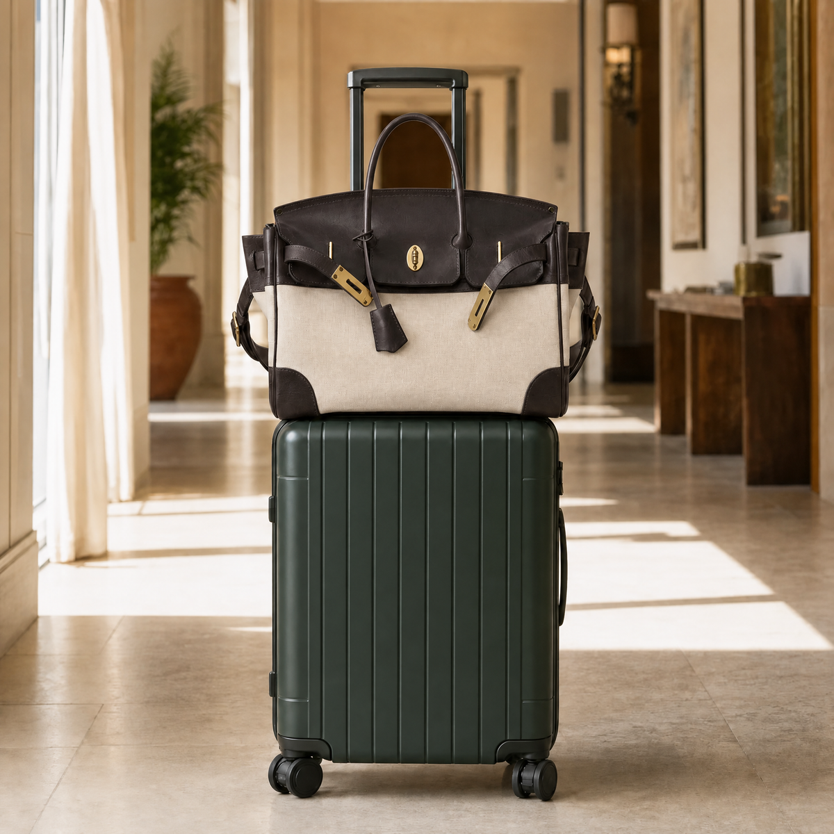 THE WHITMORE FAMILY Eleanor Weekender bag in black with leather accents and sturdy handles, designed for travel and weekend trips.