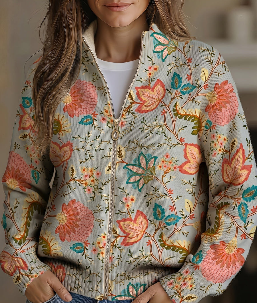 Cordelia | Vintage Floral Garden Zip Cardigan